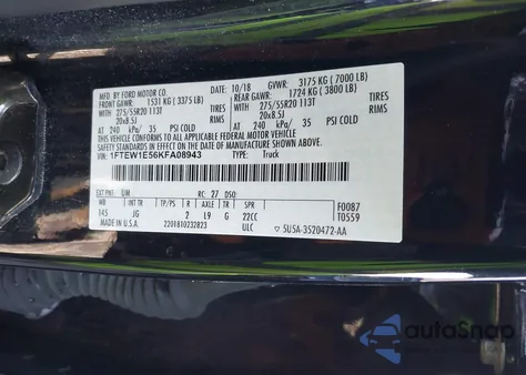 2019 Ford F-150 Xl from USA, damaged, VIN 1FTEW1E56KFA08943
